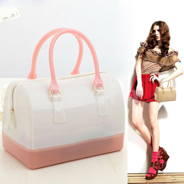 

designer-wholesale-fashion womon jelly clear bucket bag pvc silicone candy shell handbag purse clutch patchwork tote waterproof - j2138