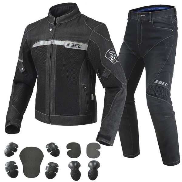 

sspec black blue motorcycle jacket pants men's motocross jacket breathable denim mesh racing riding with protection gear