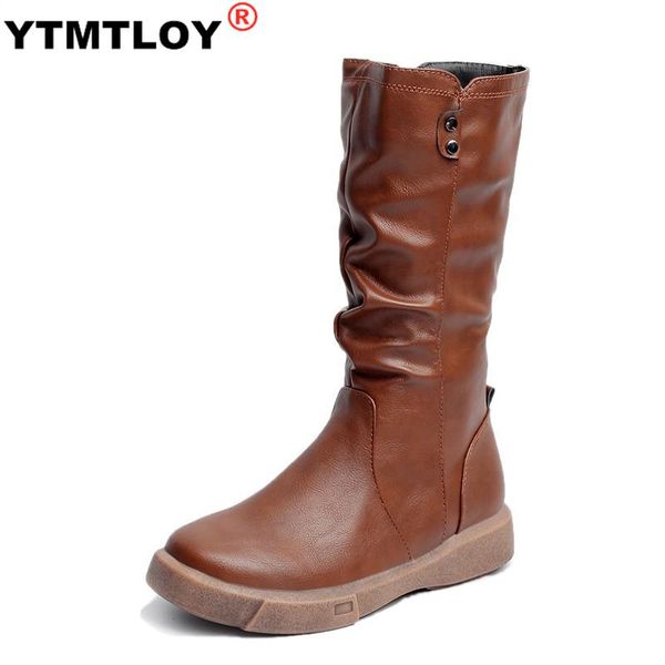 

women ridding boots platform winter 2020 new england style slim boots women flat plush warm plus size 35-42 zipper, Black