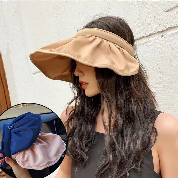 

women summer sun hat 2020 new fashion foldable wide brim girls beach hats solid color uv protection sunscreen female casual caps, Blue;gray