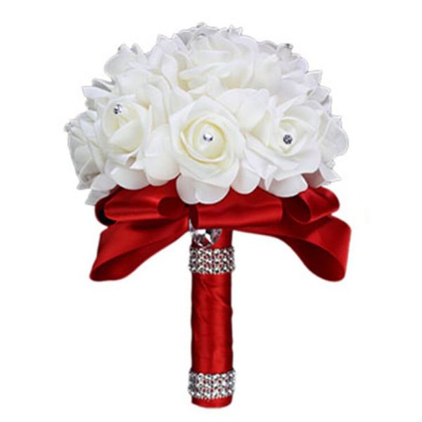 

decorative flowers & wreaths artificial rose bouquet crystal roses pearl bridesmaid wedding bridal silk company flower