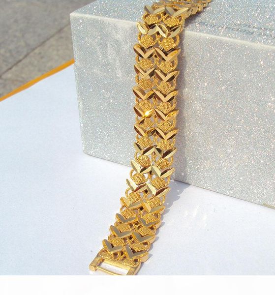 

24k 24ct yellow solid gold layered wide euro curb link bracelet 26gram ladies s736, Black
