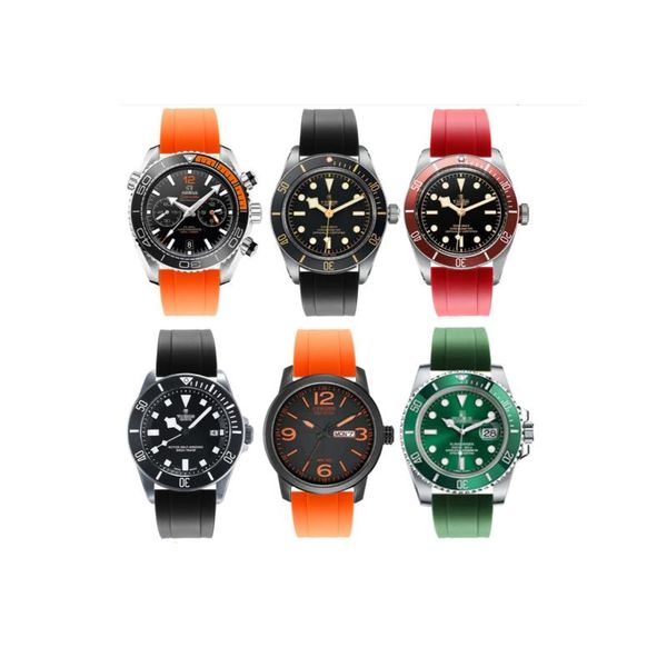 

fluorine rubber watch strap 20mm 22mm 24mm bracelet quick release bar watchband for each brand watches band, Black;brown