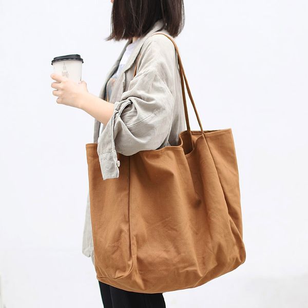 

women canvas shopping bag big tote bag daily use foldable canvas totes large capacity eco shopper reusable tote bags
