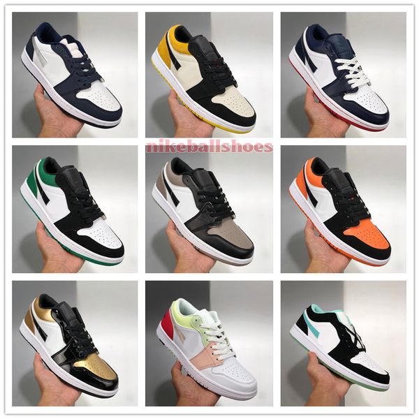 

2020 jordon 1 low mens womens kids shoes for sale with box sb yellow island green gold toe emerald rise basketball shoe store us4-us11, Black