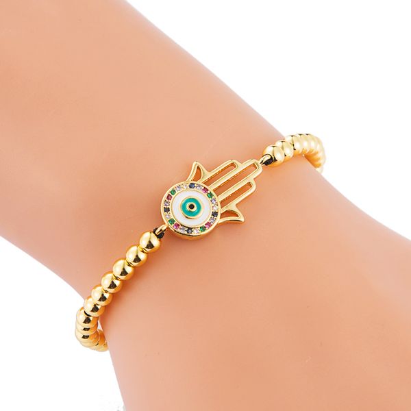 

charm bracelets 2021 design korean bracelet for lovers high class evil's eye palm copper pendant zircon drawstring, Golden;silver