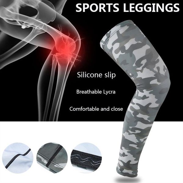 

durable spandex camouflage compression sleeve leggings knee brace knee pad anti-collision keep warm sleeve riding, Black;gray