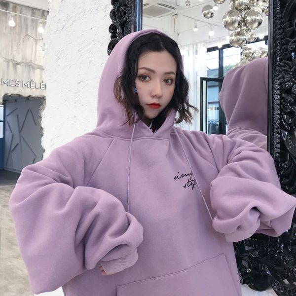 

женская толстовка thicker plus velvet теплый soft letter printed простой все матча карманы отдых свитеры женщин 2020, Black