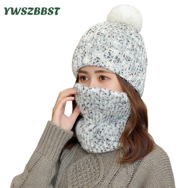 

beanie/skull caps fashion beanies hat for women winter outdoor lady scarf plus velvet head cap ear protection girls wool, Blue;gray