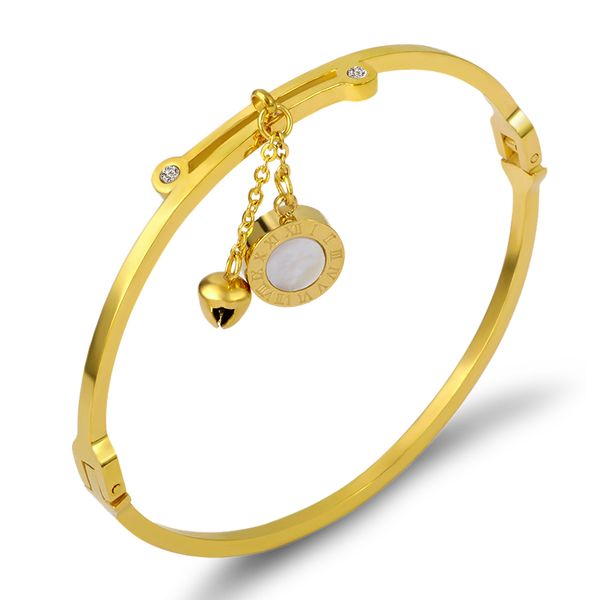 

fashion jewelry classic bangle rock roman white shell round tag bell bangles charm bracelet luxury lover thin bracelet for women, Black