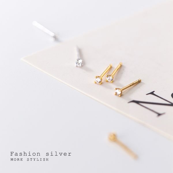 

aprilgrass марка 100% 925 silver clear cz малых стад серьга для женщин ювелирных изделий мини-ear bone 2мм 3мм четыре когти циркон серьги шп, Golden;silver