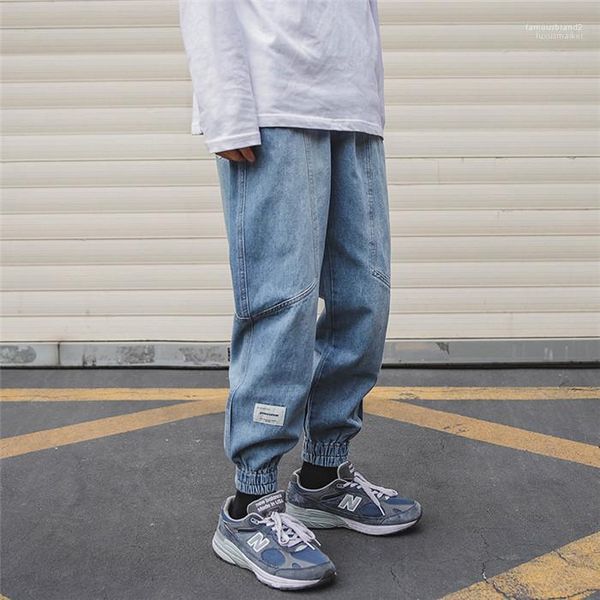

designer casual washed jeans tooling solid color loose hip hop style hoome girdle mens, Blue