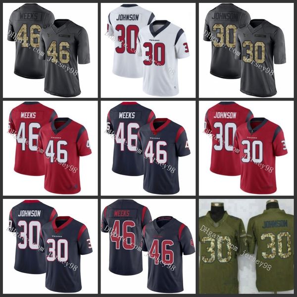 

houston texans white 30 kevin johnson 46 jon weeks blue blackred stitched nfl men women youth jersey, Black;red