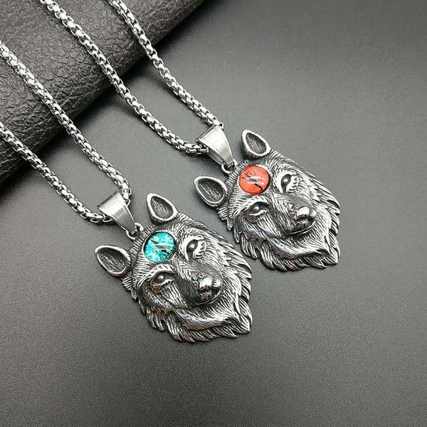 

stainless steel silver color solid wolf head pendant necklace hip hop/rock necklaces for men animal design jewelry