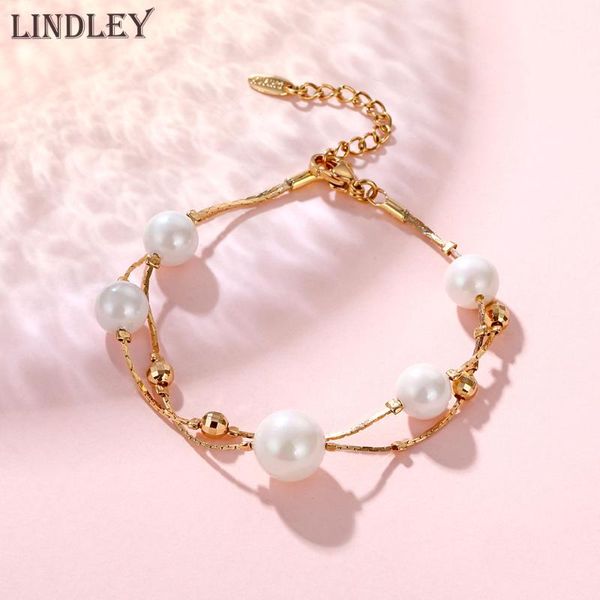 

lindley2020 new gypsophila pearl bracelet for women 8-10mm white freshwater pearl women's bracelet double box chain jewelry gift, Black