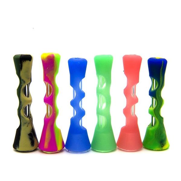 Fumando um alissociante Bat Silicone Portátil Straight Tube Multi Cor Pyrex Glass Tobacco Tubulações