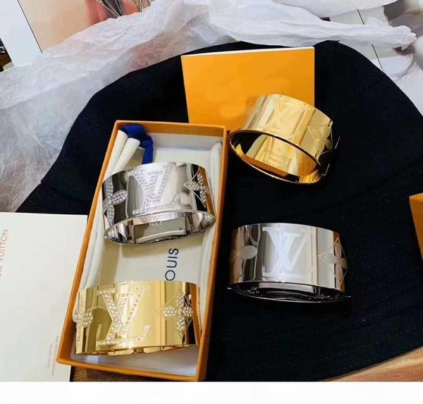 

charm and classic wide bracelet design titanium steel love punk bangle with sparkle diamonds for women and man bracelet jewelry gif, Black