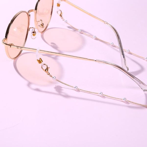 

women non slip gift decorative necklace accessories anti lost gold imitation pearl daily glasses chain sunglasses lanyard long, Silver