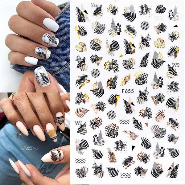 

laser gold silver 3d nail sticker beautiful summer leaves nail transfer decal black white self-adhensive tip art decoration