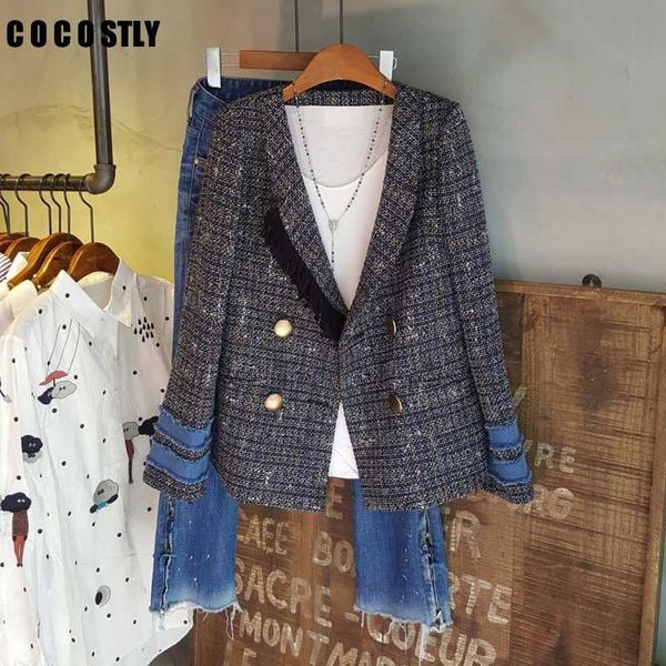

2020 autumn and winter new women's blazer fringed decorative stitching long sleeve suit jacket female office jacket, White;black
