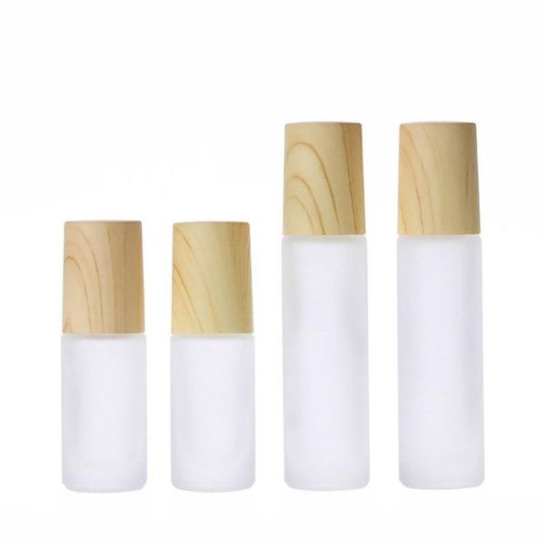 Bottiglie a rullo in vetro spesso smerigliato con tappo a grana di legno Contenitori per fiale ricaricabili da 5 ml 10 ml per olio essenziale, aromaterapia, profumo