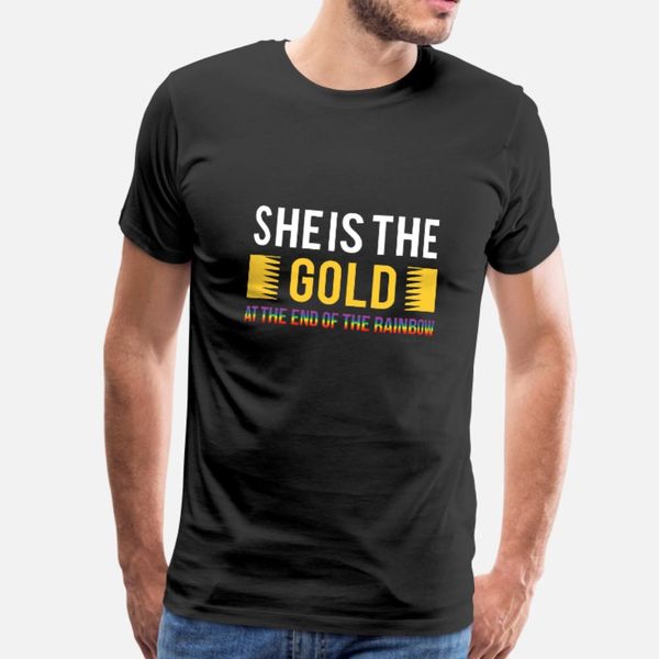 

lgbt gay pride lesbian she is the gold rainbow t shirt men character cotton round neck costume sunlight new style spring trend shirt