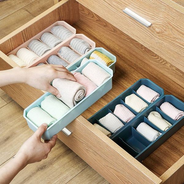 

1pc 5 grids storage basket wardrobe organizer women men storage box for ties socks bra underwear plastic container makeup drawer