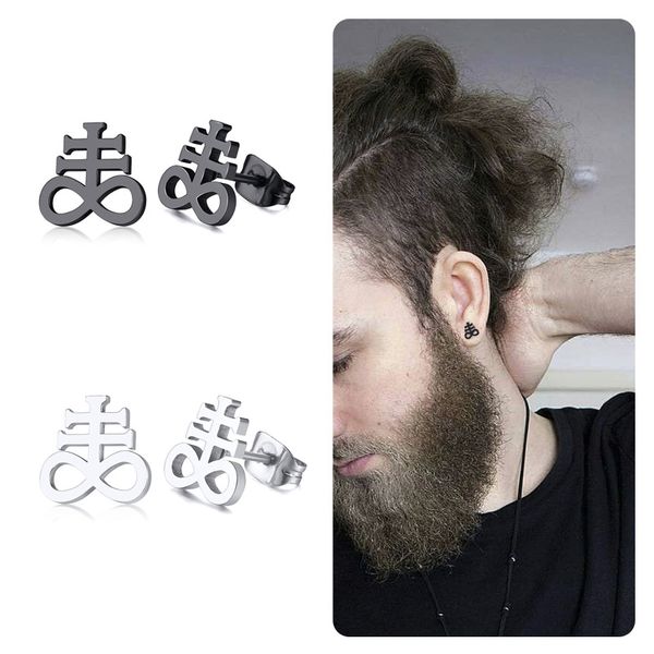 

stud satan`s cross earring stainless steel leviathan earrings alchemical symbol for lucifer sulphur satanic jewelry, Golden;silver