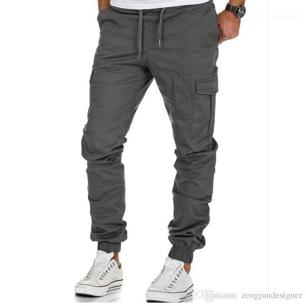 

fashion designer pocket jogger cargo pants solid color regular homme clothing drawstring hip hop casual apparel mens, Black