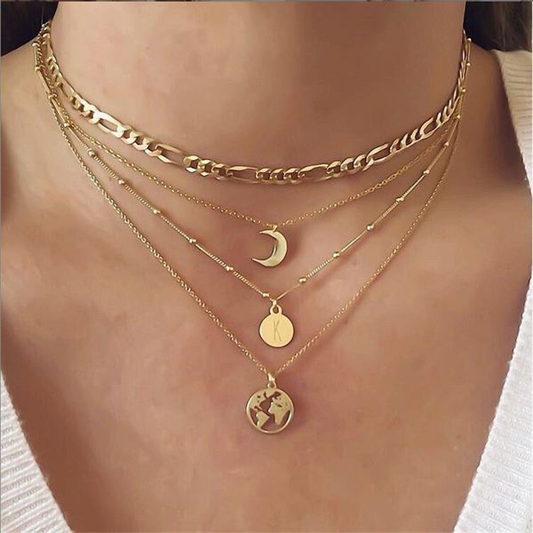 

multi-layer moon pendant necklace for women luxury round circle necklace girls female party gift, Silver