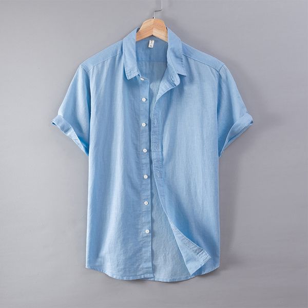 

2020 mens cool linen shirt short sleeve solid color soft cozy linen shirts men's formal summer clothing men's, White;black