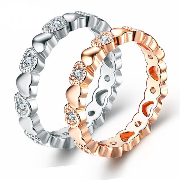 

2020titanium eternity love ring cubic zirconia crystal anniversary wedding engagement band rings rose gold color size 6 to 10.5, Golden;silver
