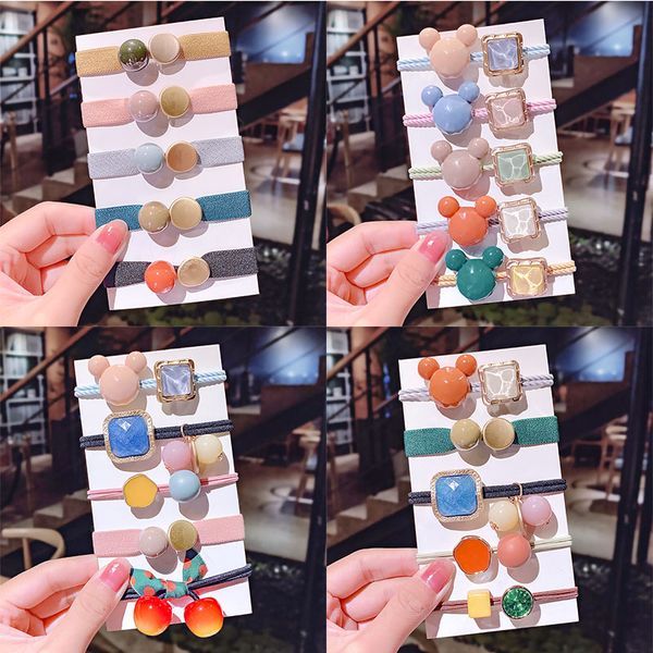 

hair accessories 1set women girls cute colorful geometric elastic bands sweet scrunchie ponytail holder fashion