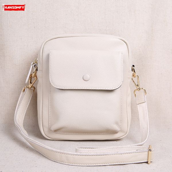 

2020 new fashion genuine leather women's handbag female mini shoulder messenger bag leather small square crossbody bags white