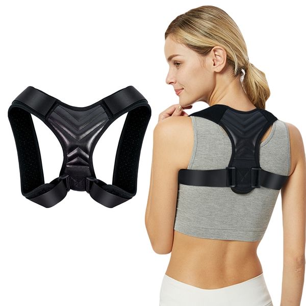 

adjustable back posture corrector men women clavicle spine back shoulder lumbar brace support belt posture correction, Black;blue