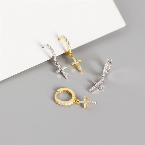 

AprilGrass Brand Designer 100% 925 Sterling Silver Sparkling and Shiny Zircons Cross Pendant Stud Earrings for Women Fashion Designer