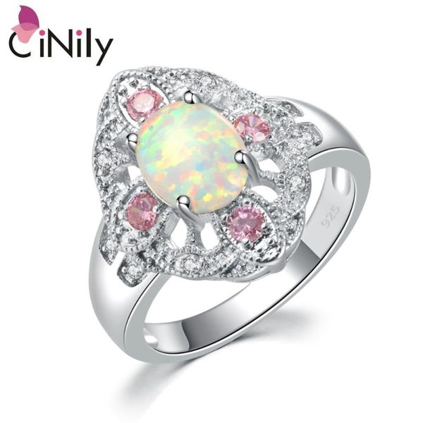 

cinily created white fire opal pink zircon cubic zirconia silver plated rings wholesale for women jewelry ring size 7 8 9 oj8588, Golden;silver
