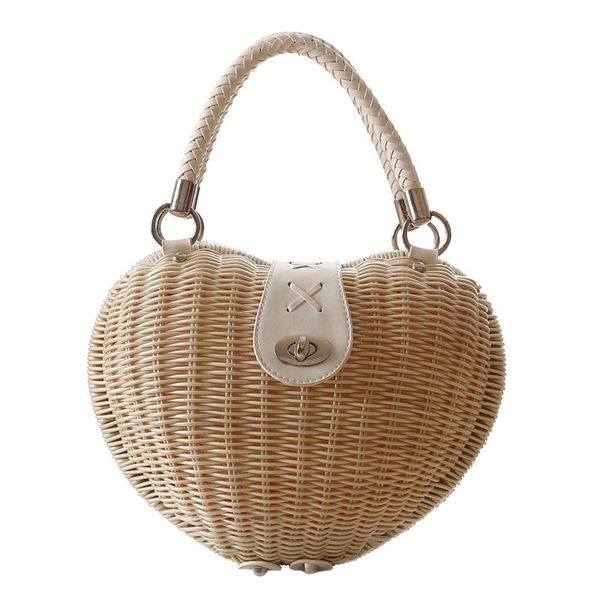 

women ins popular handbag heart female summer beach straw bags vintage rattan lady bag travel handmade casual bolsa ss3044