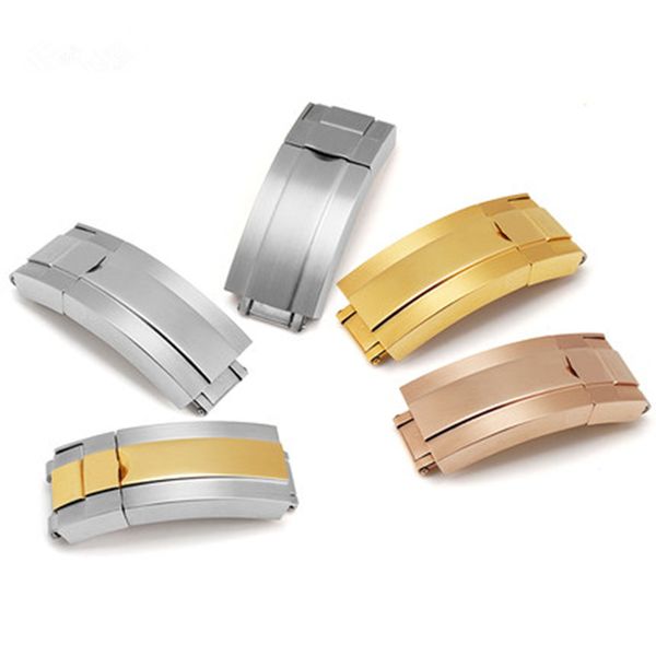 

16mm stainless steel buckle brushed silver pink rose gold rxbuckle submariner gmt clasp, Black;brown