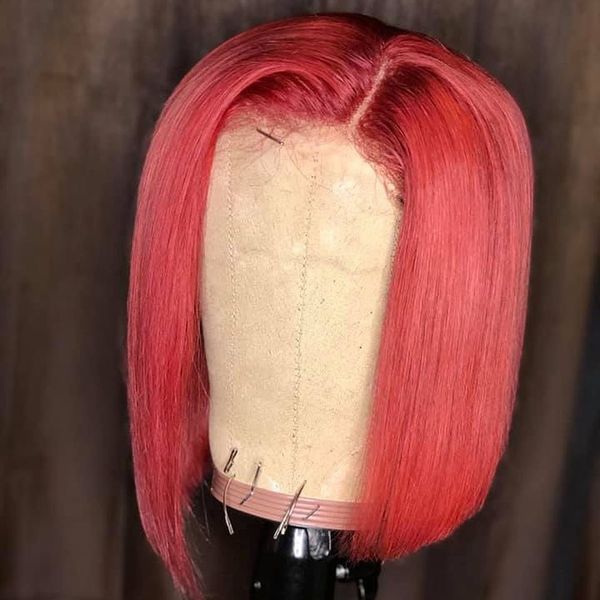 

selling glueless peruvian red bob 13x6 lace front human hair wig with baby hair silk straight for black women natural hairline bleached