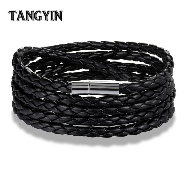 

tangyin 2020 chain multilayer charm pu braided leather bracelet men bracelet for women jewelry navy style, Red;blue