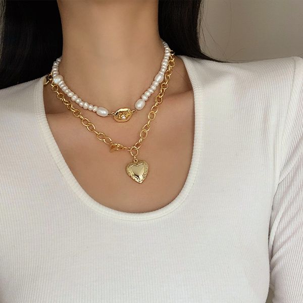 

timeless wonder gorgeous natural pearl heart necklace women jewelry designer trendy boho ins sweet runway kpop japan 3467, Golden;silver