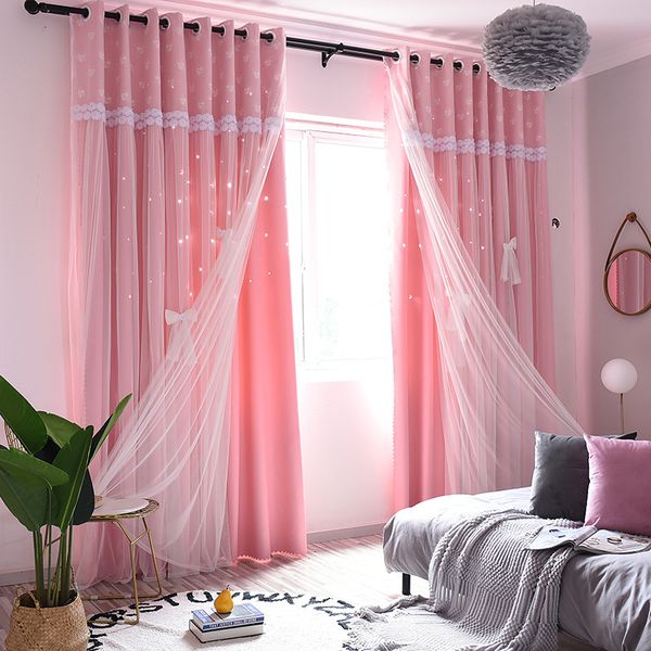 

curtain & drapes double layer blackout curtains hollow star for living room home white decor panels voile sheer bedroom with window