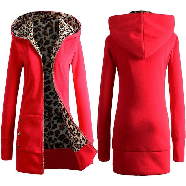 

2020 autumn and winter new hooded thick leopard print sweater, european and american plus velvet plus size coat women's clothing, Black;brown