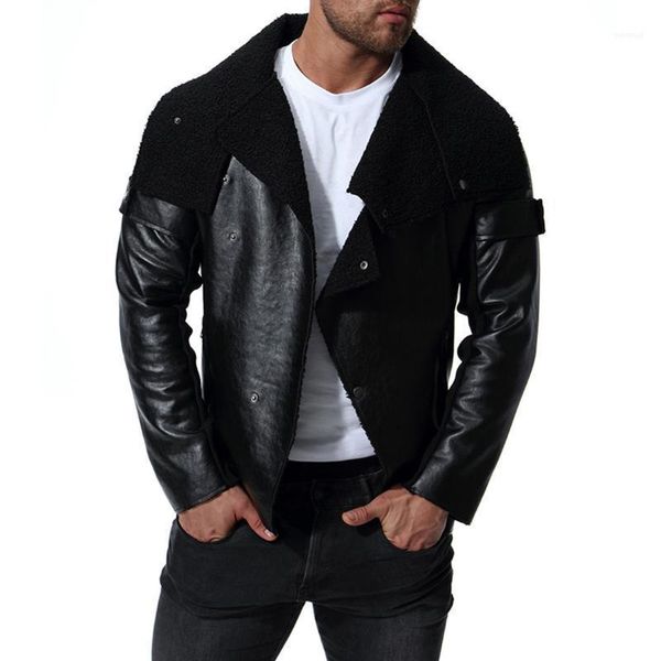 

designer jacket mens motorbiker black pu leather jackets autumn winter turn down collar punk, Black;brown