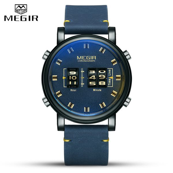 

men's watch megir brand strap men's sports watch fashion quartz clock creative leather waterproof business casual relogio joica, Slivery;brown