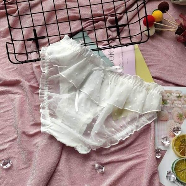 

ruffle transparent women's underpants hollow out panties string seamless briefs mid-waist vintage underwear, Black;pink