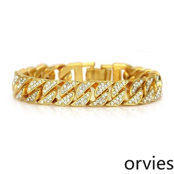 

2020 european and american new accessories hip hop men's diamond cuba gold bracelet bracelet, Black