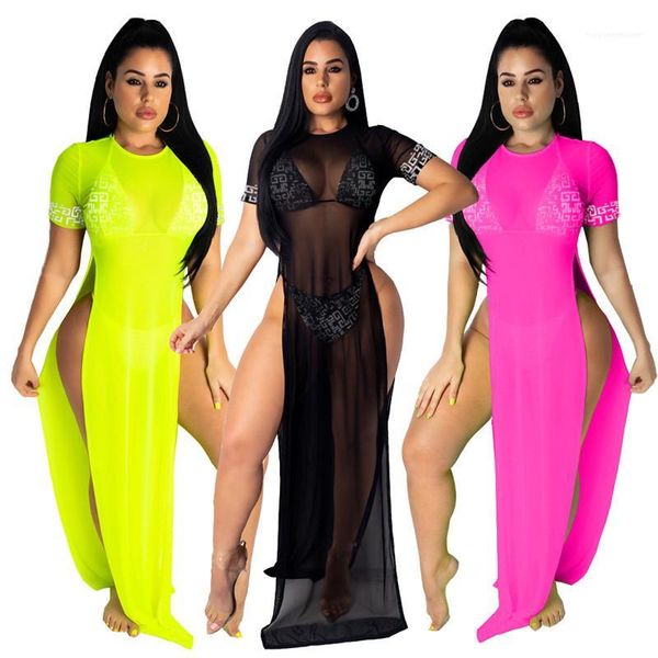 

solid color high waist summer womens designer dresses high split 3pcs o neck short sleeve light casual club dresses, White;black