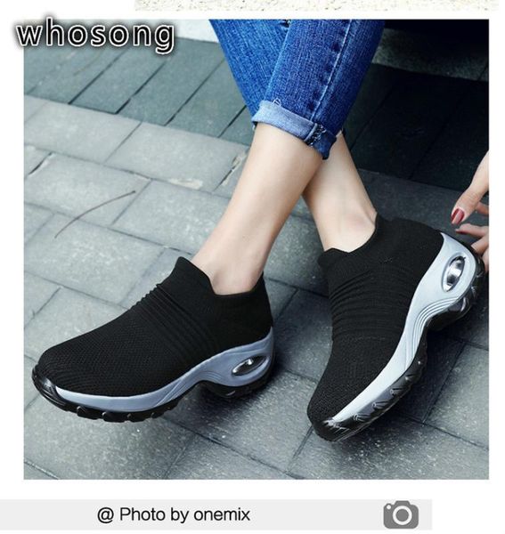 

2020 spring women sneakers shoes flat slip on platform sneakers for women black breathable mesh sock sneaker elastic band